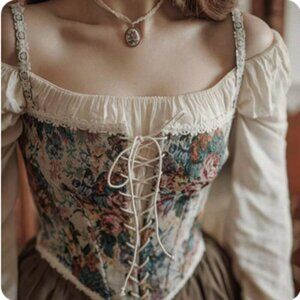 🥑2/100🥑NWT Floral Jacquard Bustier Corset Lace Crop Top Western Retro Camisole